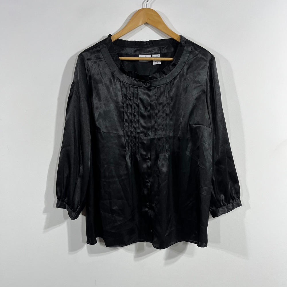 Jaclyn Smith Renfair Satin Pintuck Blouse Peasant Boho Top Large Fairy Grunge